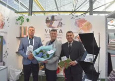 Artur Tamulionis, Evgenij Gutkovich and Tarik Cherkaoui showing their Vista packaging, with new colors and patterns. Evgenij Gutkovich shared that because of the increasing demand in flower bouquets, more people are interested in their colorful packaging.